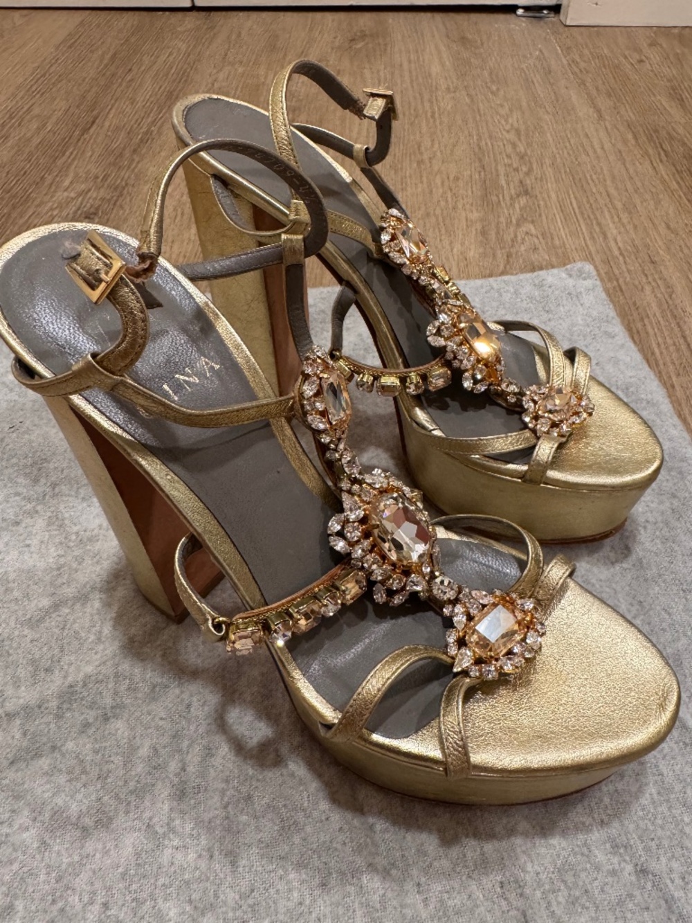 GINA high heels gold sandals with rhinestones